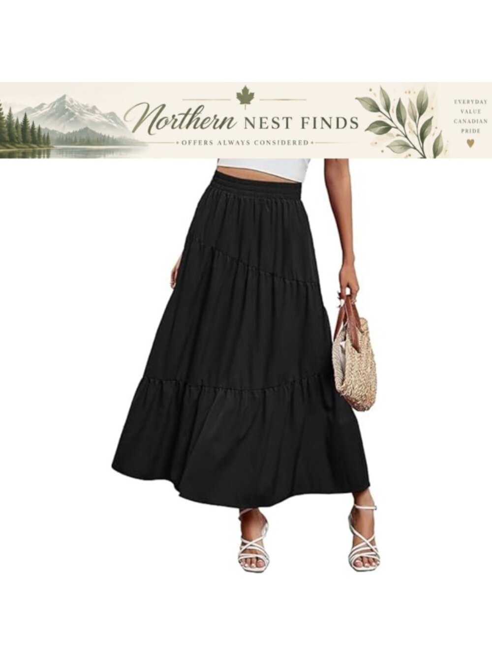 Oyamiki Women's Maxi Boho Elastic High Waist Pleated A-Line Tiered Flowy Skirt